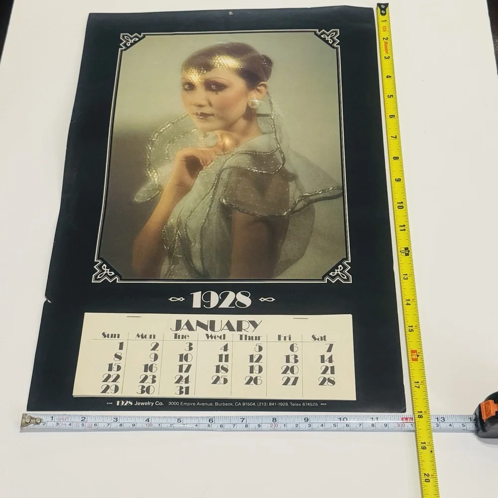 Vtg 1928 Calendar 12x18” Veiled Beauty Art Deco Printed By Jewelry Co Jan-Dec Pg